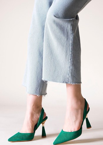 40 Beden Yeşil Pleated Stiletto Topuklu Kadın Ayakkabı