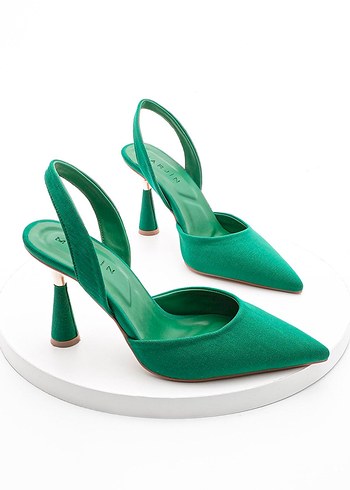 Yeşil Pleated Stiletto Topuklu Kadın Ayakkabı