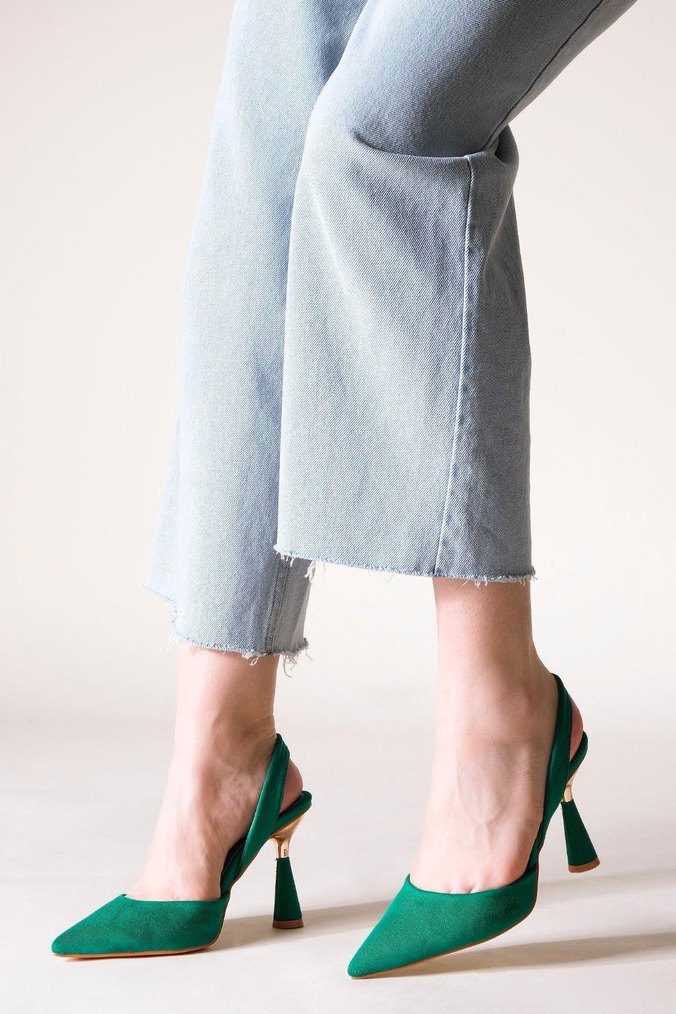 Yeşil Pleated Stiletto Topuklu Kadın Ayakkabı - Görsel 3