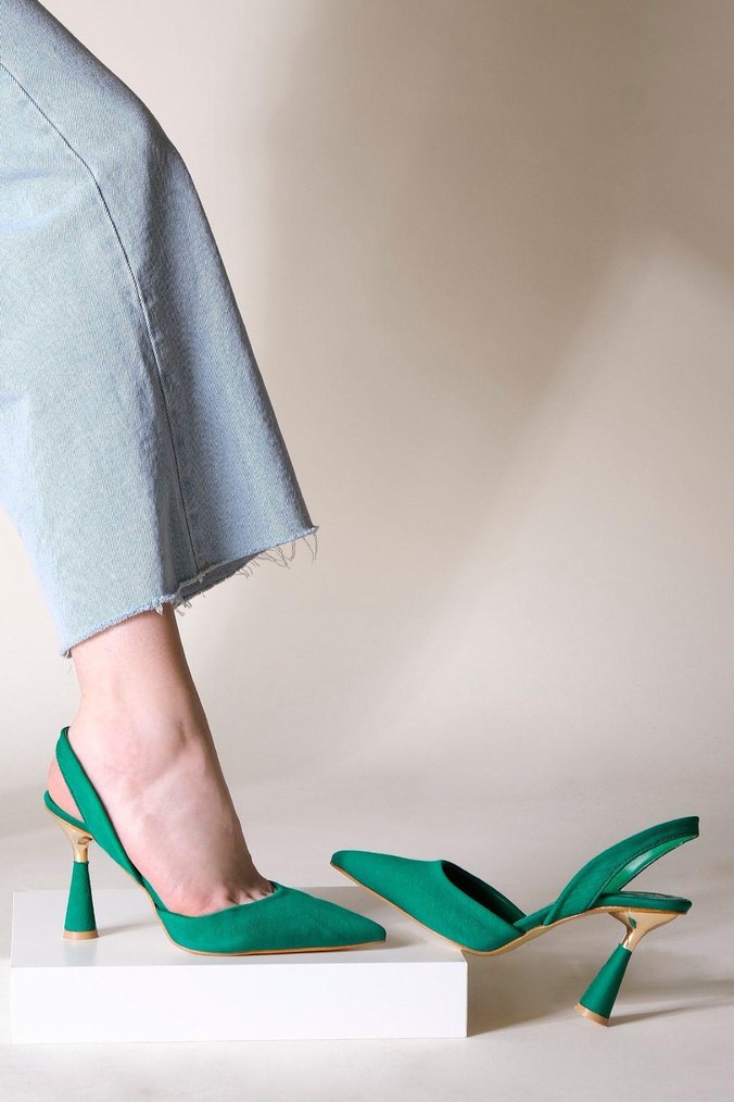 Yeşil Pleated Stiletto Topuklu Kadın Ayakkabı - Görsel 2