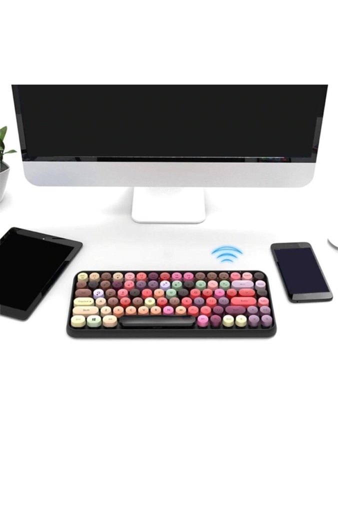 Renkli Yuvarlak Tuşlu Karanlık Klavye - Görsel 4