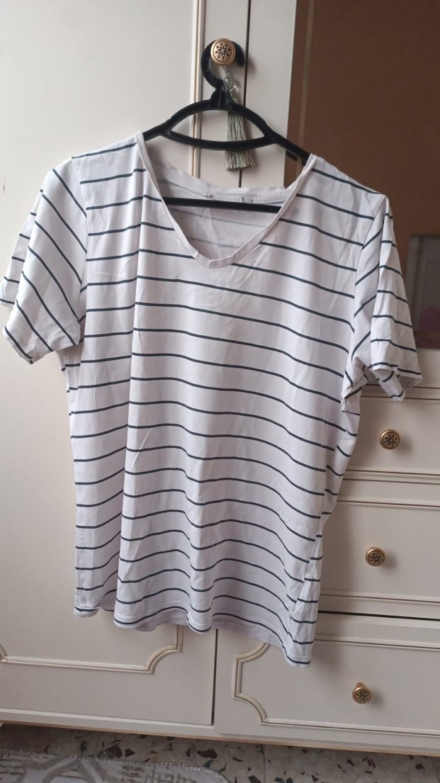 Çizgili Kısa Kollu Hamile Tişörtü - Görsel 2