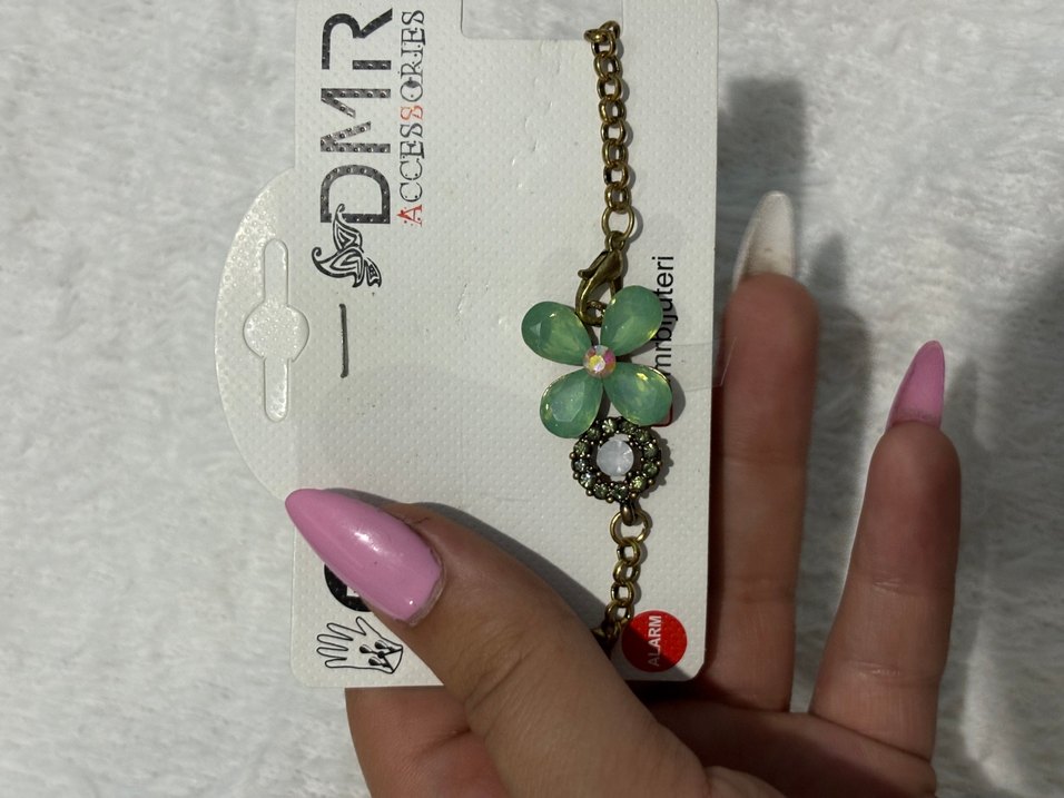 Yeşil Çiçek Motifli Zincirli Kadın El Zinciri - Görsel 2