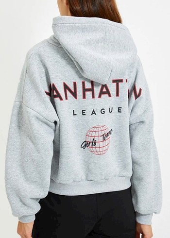s Beden gri Renk Gri Kapüşonlu Rahat Kesim Sweatshirt