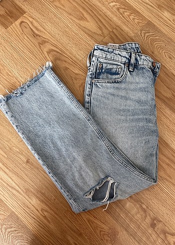 Gri Bol Kesim Kadın Kot Pantolon - Görsel 4