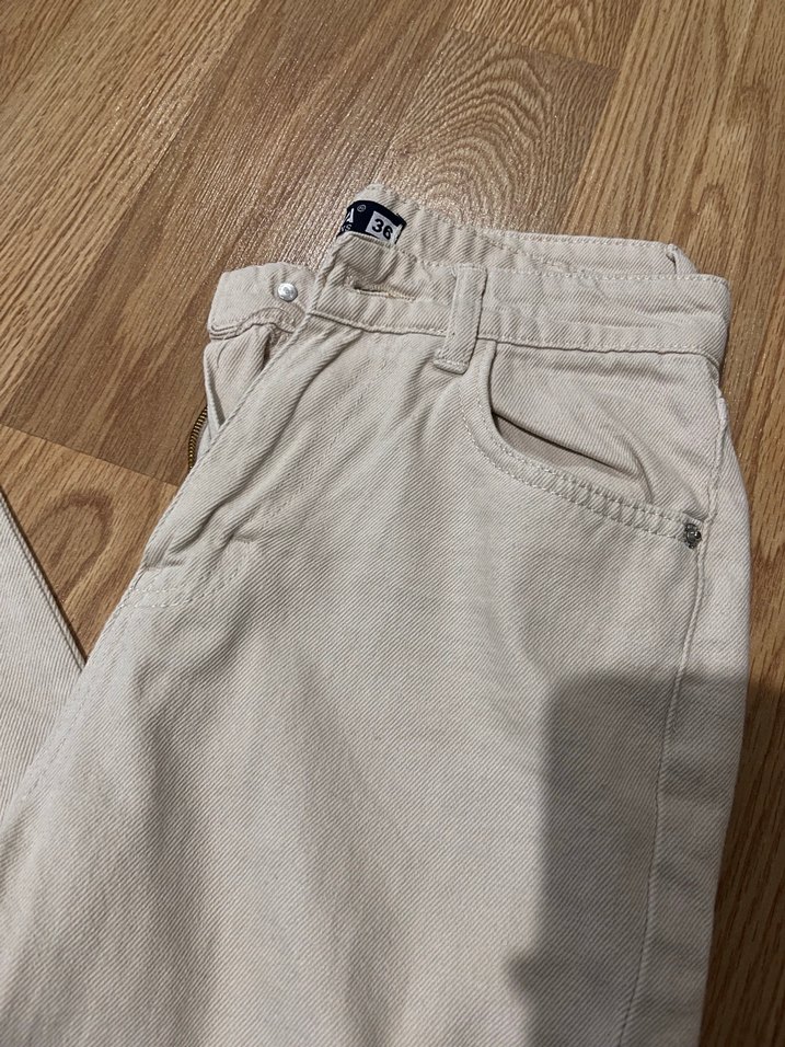 Bej Kadın Keten Kumaş Pantolon - Görsel 4