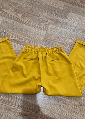 Sarı Pilili Kadın Kumaş Pantolon - Görsel 3