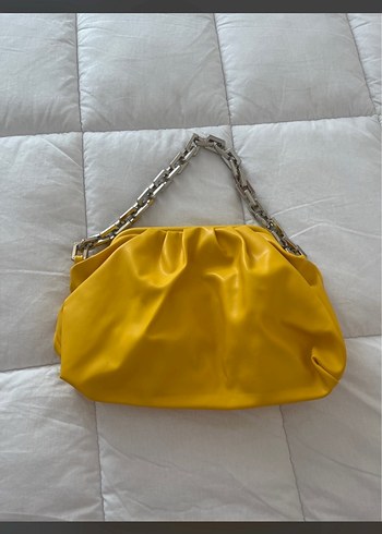 Zincir Detaylı Sarı Deri Kadın Çanta - Görsel 2
