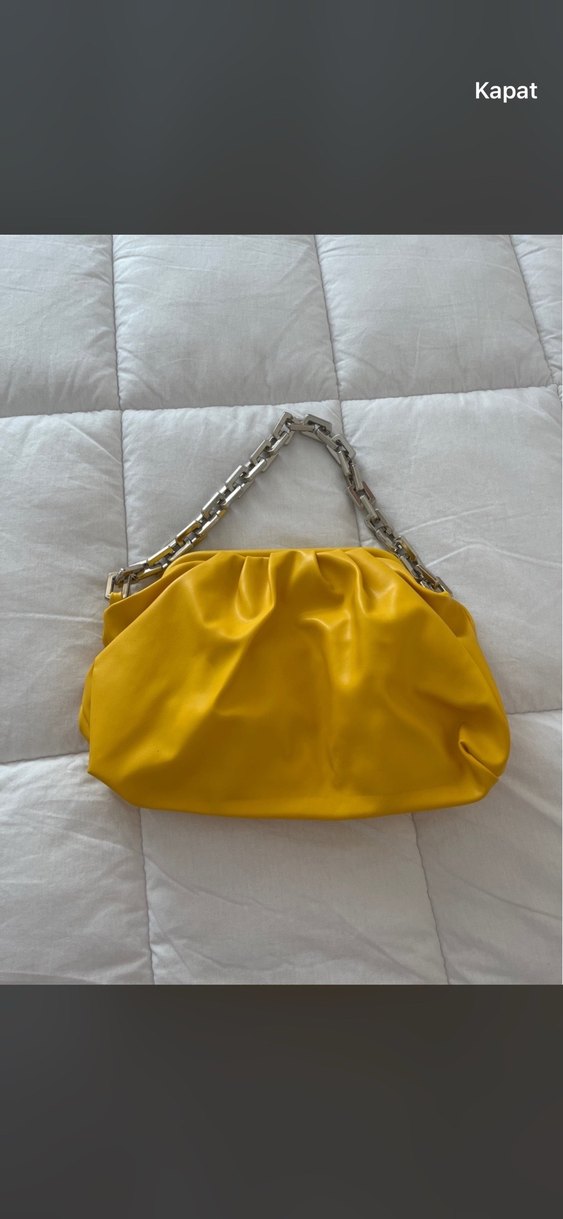 Zincir Detaylı Sarı Deri Kadın Çanta - Görsel 2