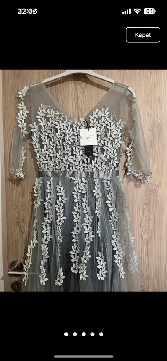 Gri Nakışlı Dantel Bohem Uzun Abiye Elbise - Görsel 3