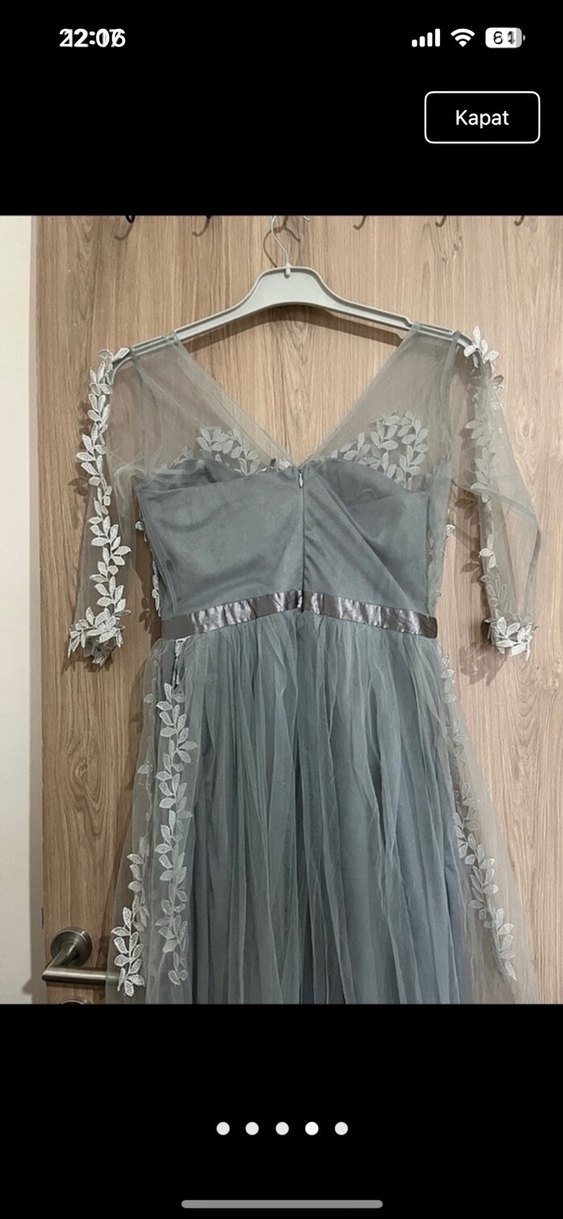 Gri Nakışlı Dantel Bohem Uzun Abiye Elbise - Görsel 4