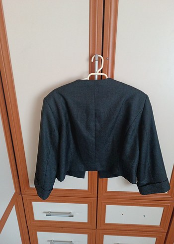 Gri Mini Denim Kadın Blazer Ceket - Görsel 5