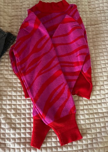 Renkli Zebra Desenli Balıkçı Yaka Kadın Kazak - Görsel 2