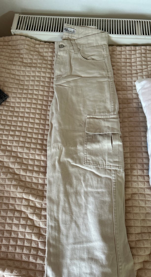 Bej Kadın Keten Geniş Kesim Midi Pantolon - Görsel 2