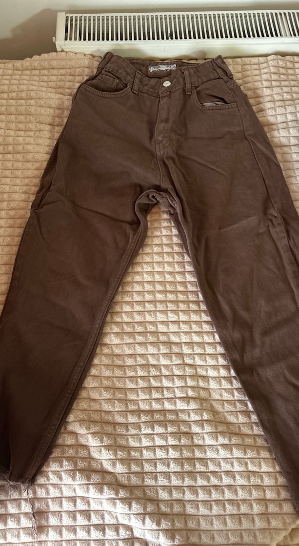 Kadın Kahverengi Süet Midi Kumaş Pantolon - Görsel 2