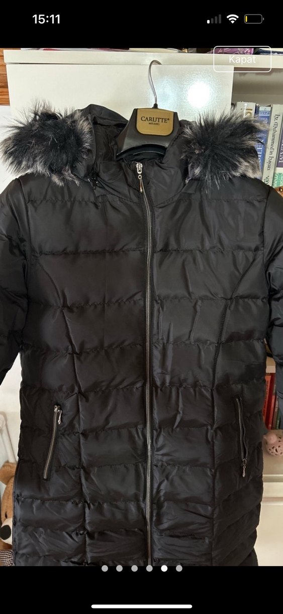 Siyah Kürklü Midi Kışlık Kadın Mont - Görsel 5