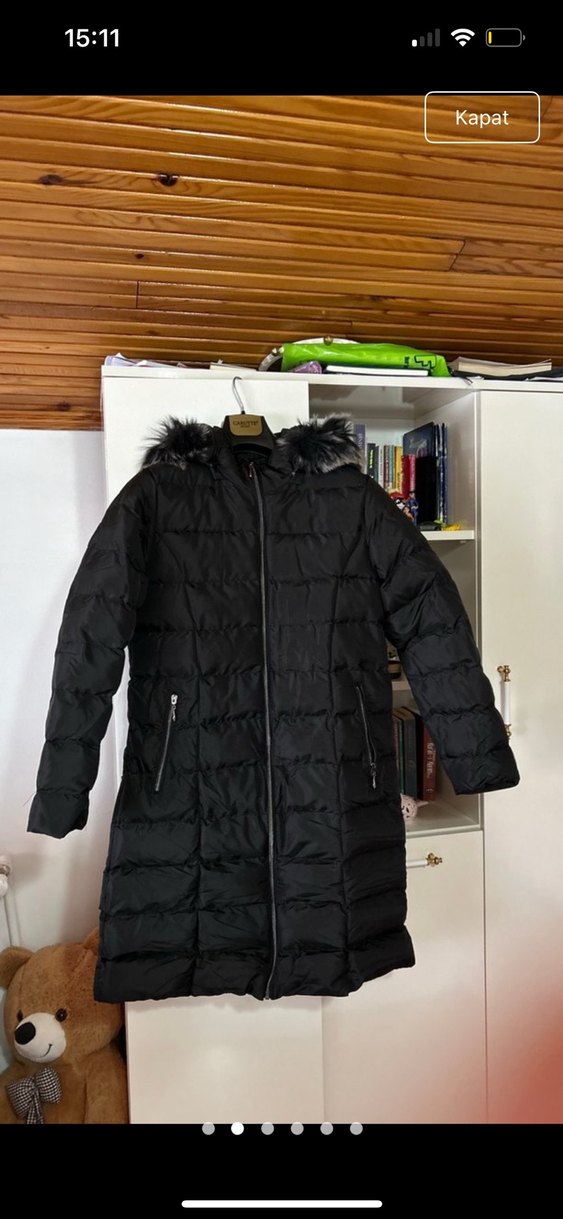 Siyah Kürklü Midi Kışlık Kadın Mont - Görsel 2