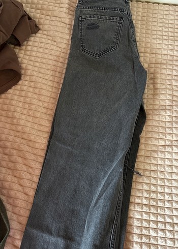 Gri Loose Fit Midi Denim Kadın Jean - Görsel 3