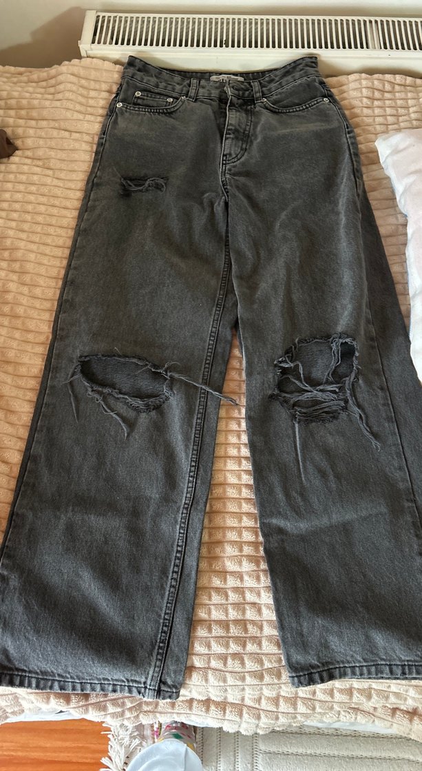 Gri Loose Fit Midi Denim Kadın Jean - Görsel 2