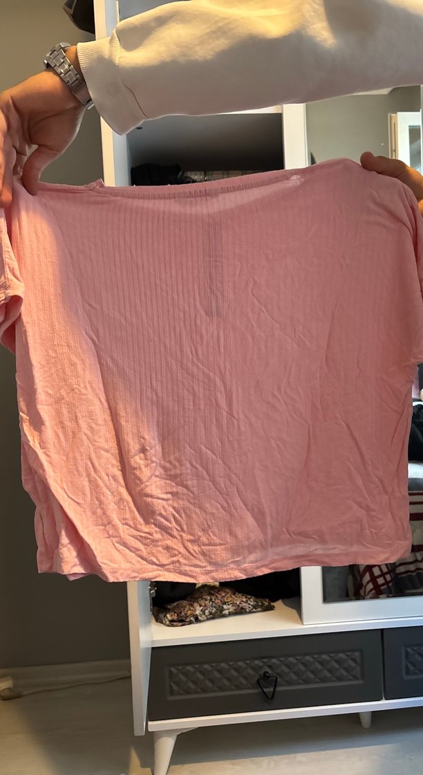 Düğmeli Loose Fit Hamile Kısa Kollu Pembe pijama üstü - Görsel 2