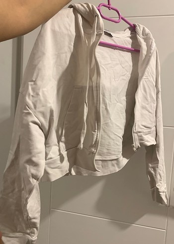 Beyaz Fermuarlı Kadın Sweatshirt - Görsel 3