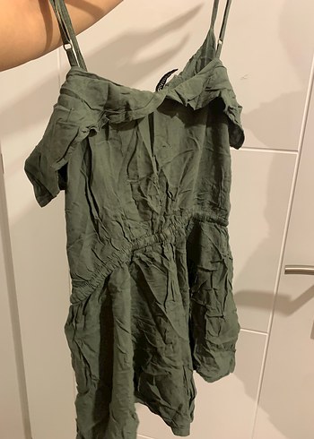 Kadın Yeşil Keten Askılı Tulum - Görsel 2