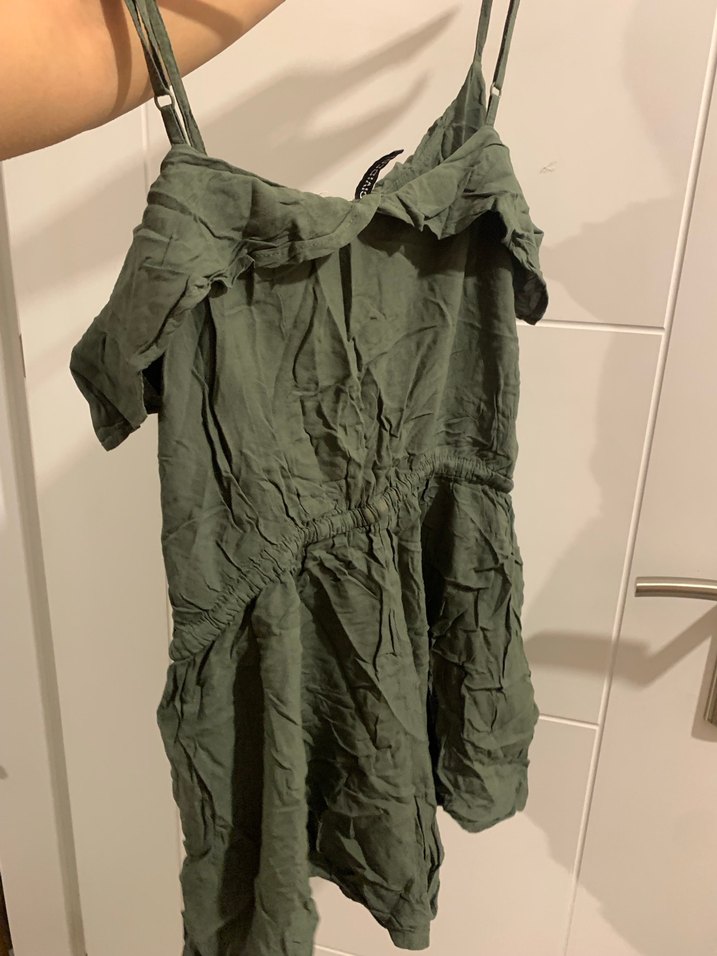 Kadın Yeşil Keten Askılı Tulum - Görsel 2