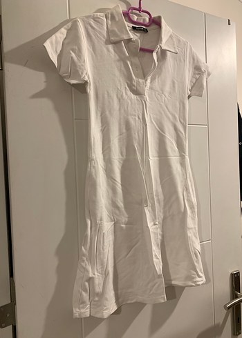 Kısa Kollu Beyaz Midi Keten Elbise - Görsel 2
