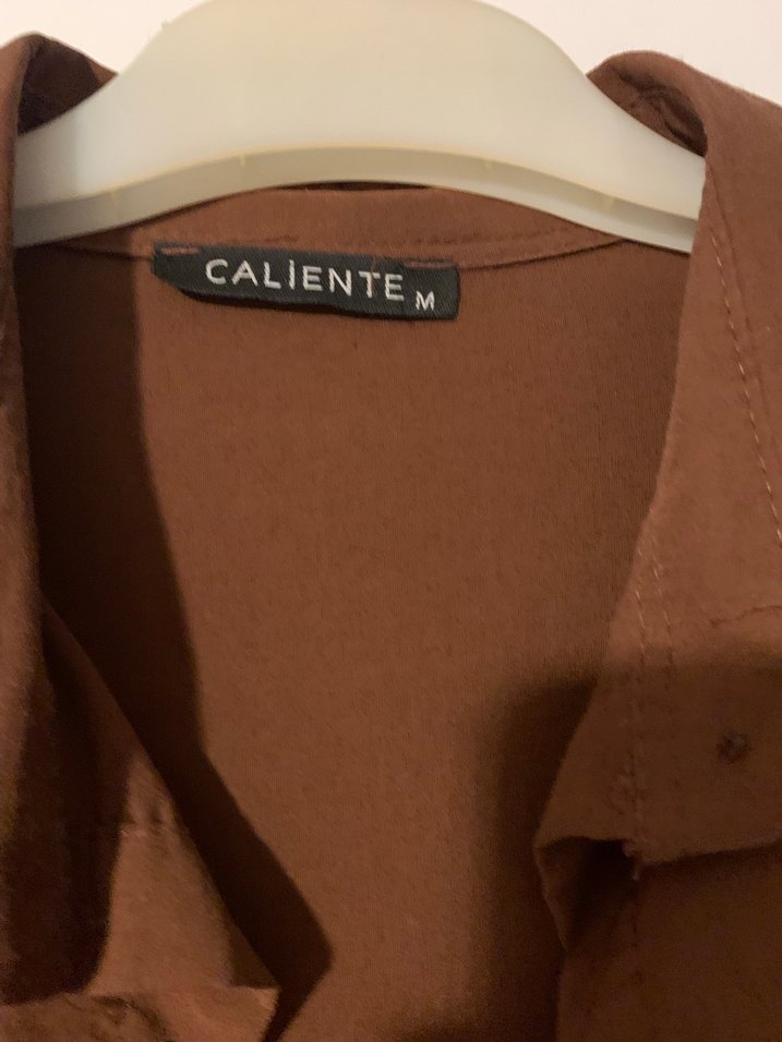 Düğmeli Kahverengi Keten Kadın Gömlek - Görsel 3