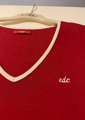 Kırmızı V Yaka Kısa Kollu Midi Elbise - Görsel 2