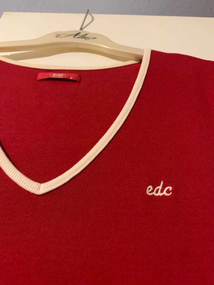 Kırmızı V Yaka Kısa Kollu Midi Elbise - Görsel 2