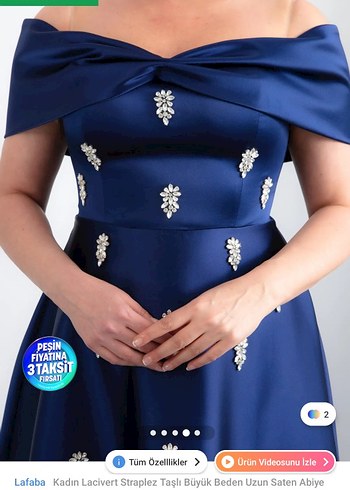 Lacivert Straplez Taşlı Uzun Abiye Elbise - Görsel 2
