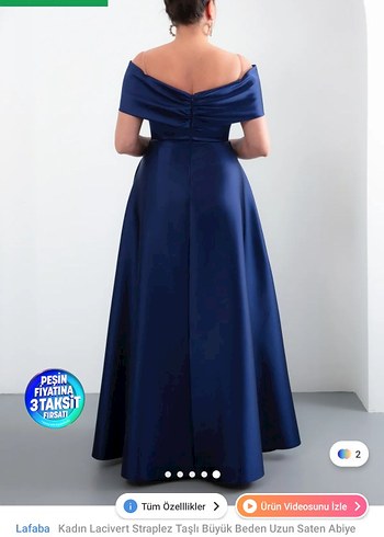 Lacivert Straplez Taşlı Uzun Abiye Elbise - Görsel 3