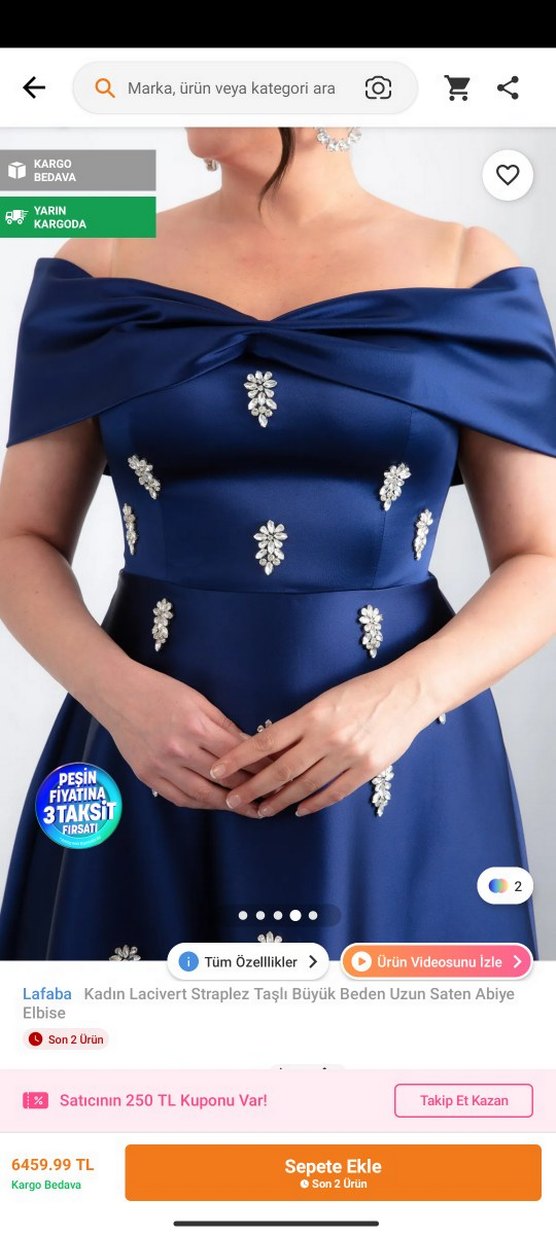 Lacivert Straplez Taşlı Uzun Abiye Elbise - Görsel 2