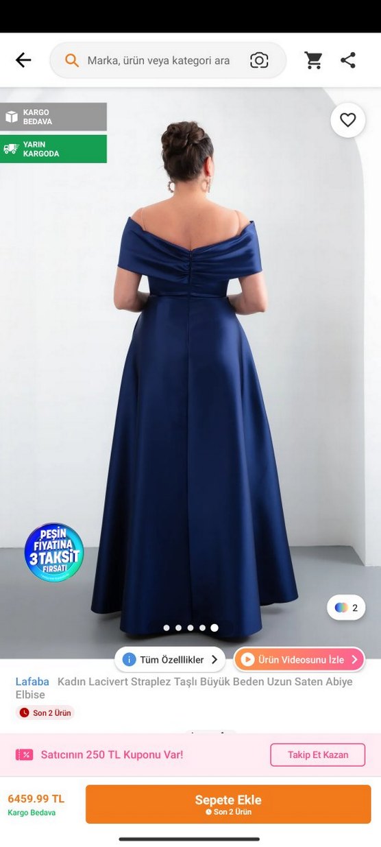 Lacivert Straplez Taşlı Uzun Abiye Elbise - Görsel 3