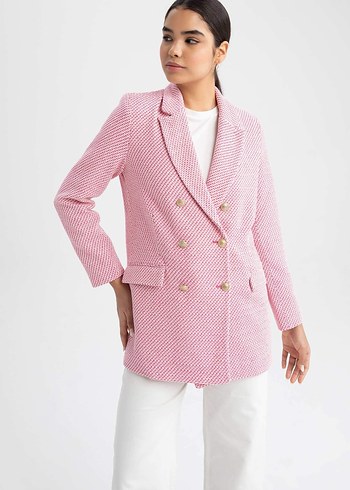 Pembe Düğmeli Kadın Blazer Ceket - Görsel 2