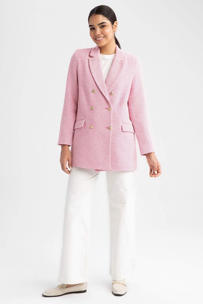 Pembe Düğmeli Kadın Blazer Ceket - Görsel 5
