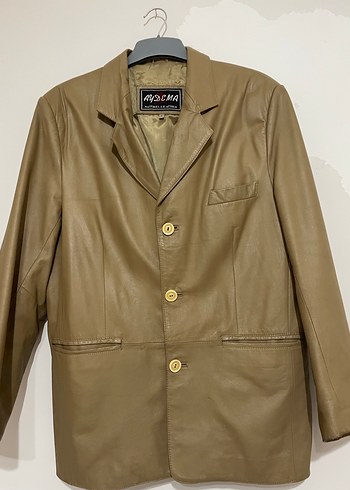 Bej Deri Düğmeli vintage Ceket - Görsel 5