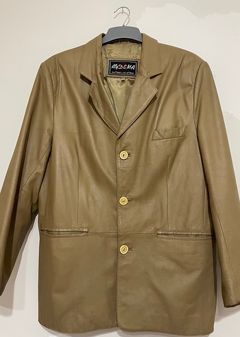Bej Deri Düğmeli vintage Ceket - Görsel 7