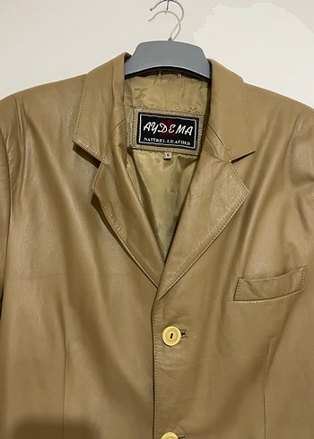 Bej Deri Düğmeli vintage Ceket - Görsel 4