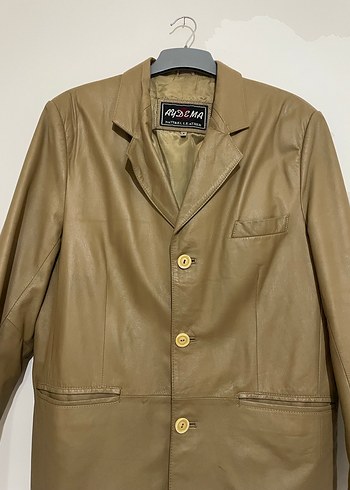 Bej Deri Düğmeli vintage Ceket - Görsel 2