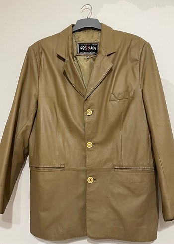 Bej Deri Düğmeli vintage Ceket - Görsel 6