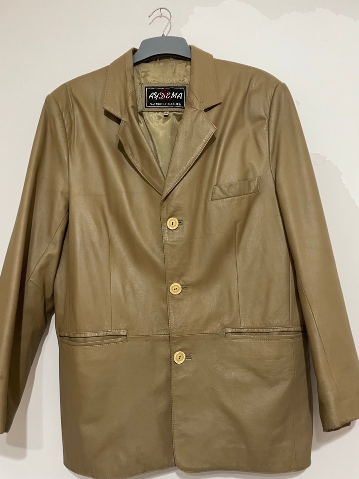 Bej Deri Düğmeli vintage Ceket - Görsel 5