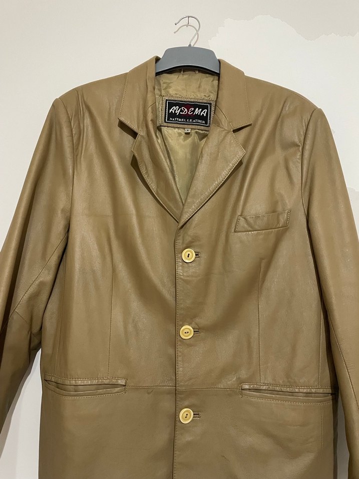Bej Deri Düğmeli vintage Ceket - Görsel 2