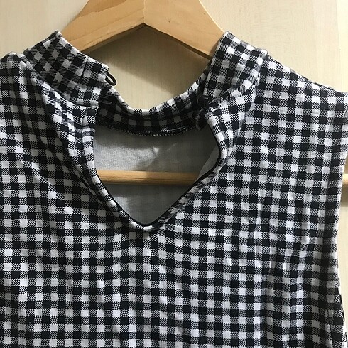 Damalı siyah beyaz dar crop - Görsel 2