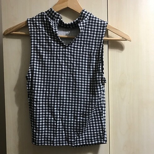 Damalı siyah beyaz dar crop - Görsel 3