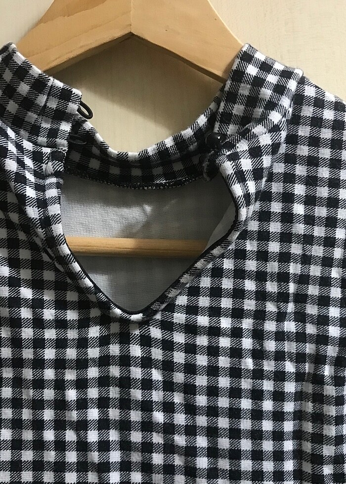 Damalı siyah beyaz dar crop - Görsel 2