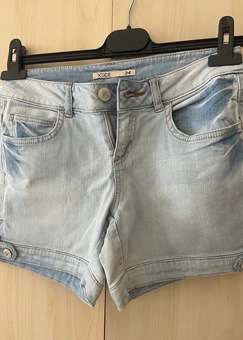 34 Beden Düğmeli Mavi Kısa Denim Şort