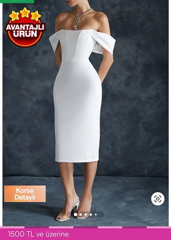34 Beden Beyaz Midi Straplez Mini Elbise