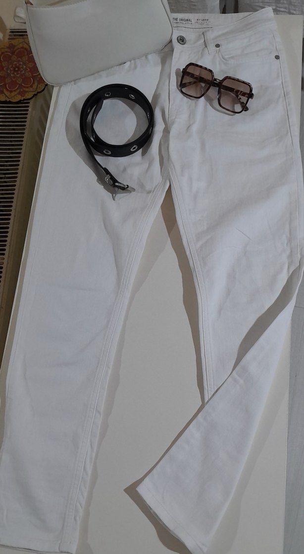 kadın beyaz kot pantolon - Görsel 2